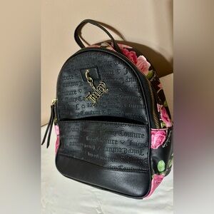 Juicy Couture Mini Backpack in Black Pink and Green Rose Floral Print
